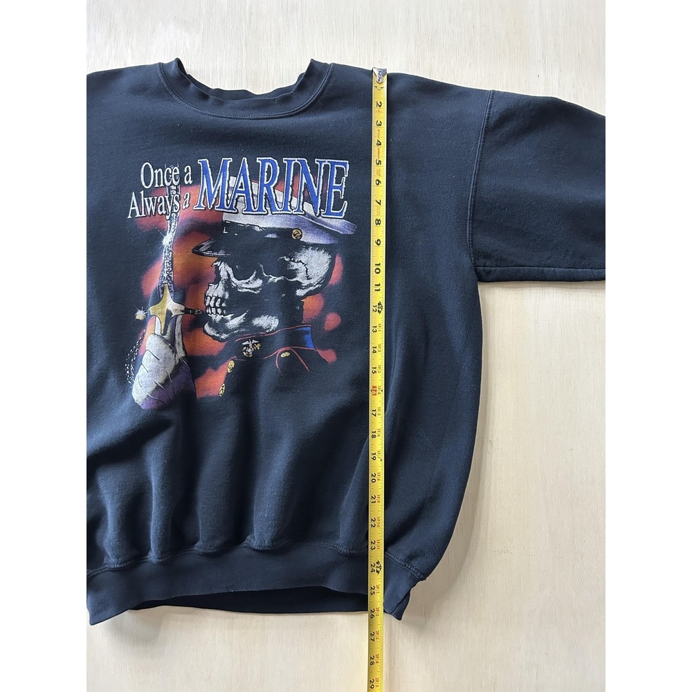 Vintage 90s Marine Corps Sweatshirt Mens XL Black Skull Graphic Crewneck - Picture 4 of 6